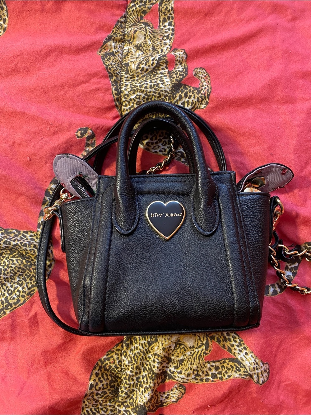 Betsey Johnson Black Mini Satchel with Heart Logo